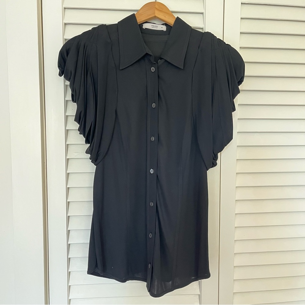 Prada Black Button-Down Shirt with Draped Sleeves